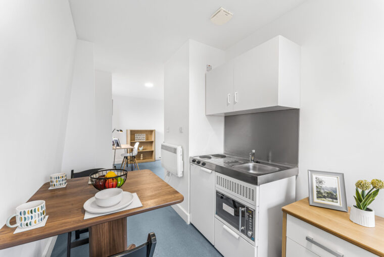 Interior view showing kitchenette and dining area