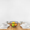 Up close of dining table with chairs