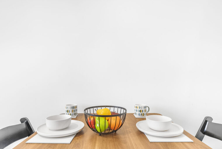 Up close of dining table with chairs
