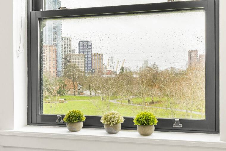 Up close of the window overlooking the park